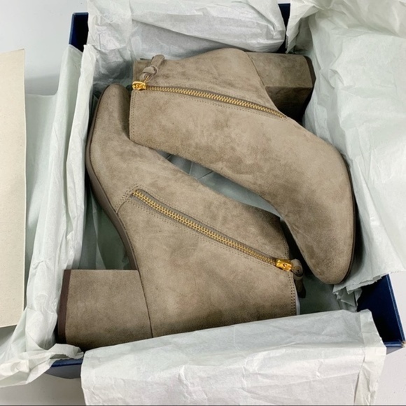 Cole Haan Shoes - Cole Haan Tan Suede Gold Zip Ankle Boots Size 10B